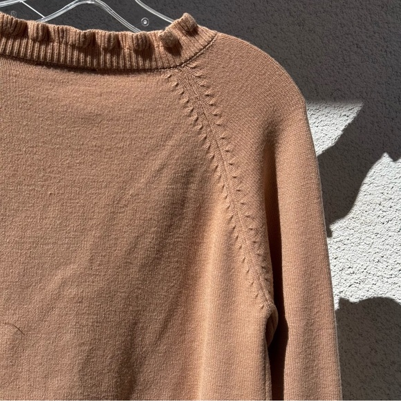 BTFBM Women's Tan Soft Ruffle Partial Button Down Sweater small - Picture 7 of 10